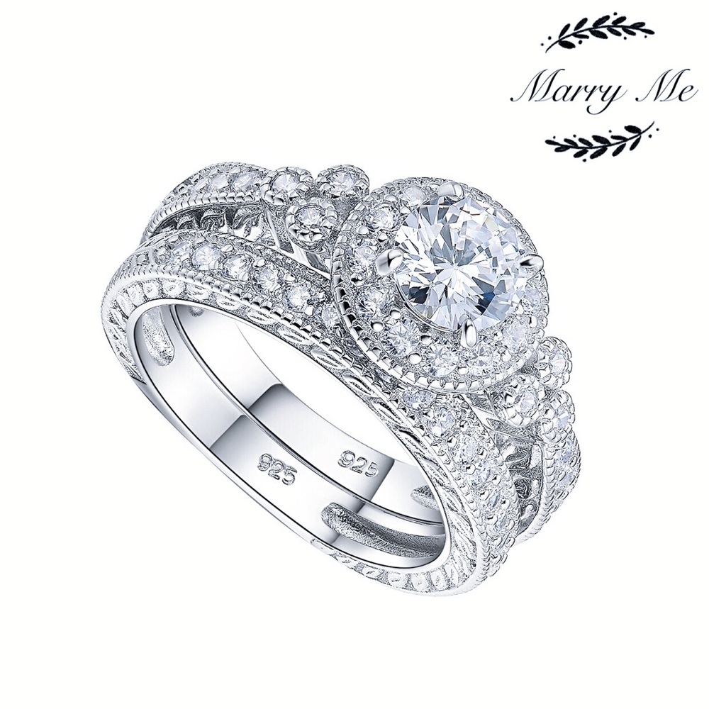 💍Wedding Royal Sterling Sliver Cz Ring Set,5-10